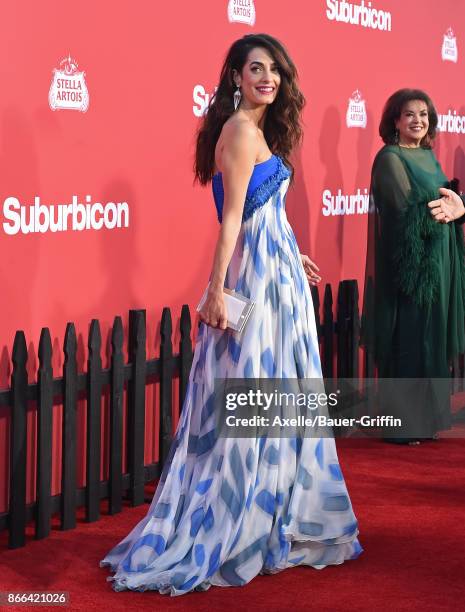 Amal Clooney arrives at the premiere of Paramount Pictures' 'Suburbicon' at Regency Village Theatre on October 22, 2017 in Westwood, California.