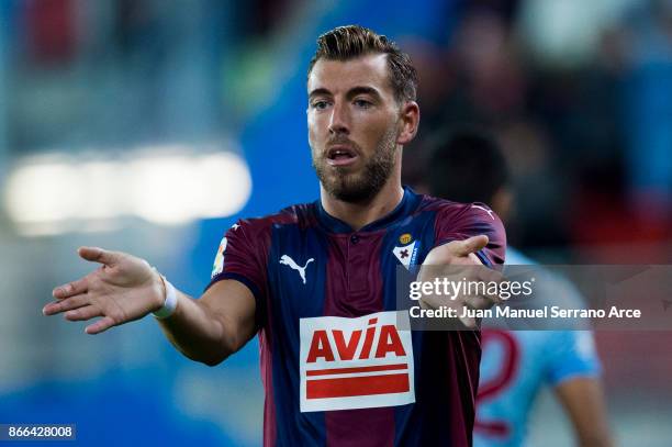 Sergi Enrich of SD Eibar reacts during the Copa Del Rey match between SD Eibar and RC Celta de Vigo at Estadio Municipal de Ipurua on October 25,...