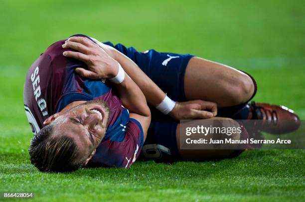 Sergi Enrich of SD Eibar reacts during the Copa Del Rey match between SD Eibar and RC Celta de Vigo at Estadio Municipal de Ipurua on October 25,...