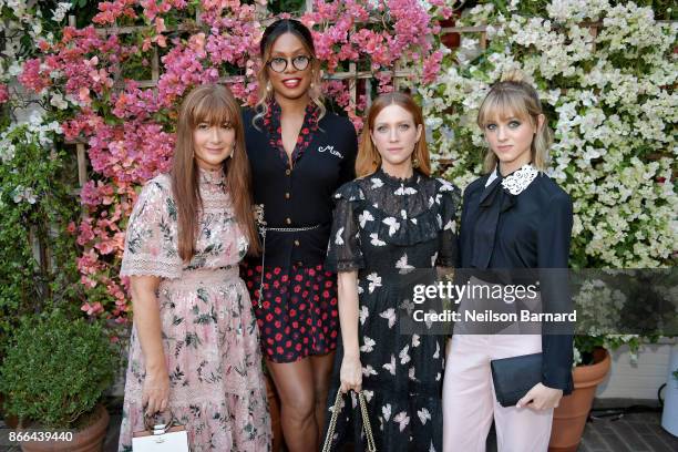 Deborah Lloyd, Laverne Cox, Brittany Snow and Natalia Dyer attend CFDA/Vogue Fashion Fund Show and Tea at Chateau Marmont at Chateau Marmont on...