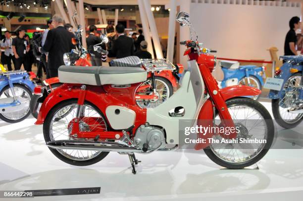 Honda Motor Co's C100, first edition of 'Super Cub' is displayed during the 45th Tokyo Motor Show at Tokyo Big Sight on October 25, 2017 in Tokyo,...