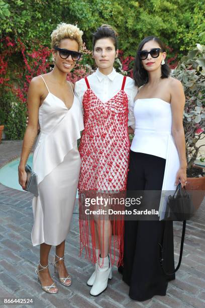 Carly Cushnie, Lake Bell and Michelle Ochs attend CFDA/Vogue Fashion Fund Show and Tea at Chateau Marmont at Chateau Marmont on October 25, 2017 in...
