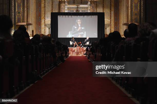 Michelle Obama and David Letterman speak onstage as The Streicker Center hosts a Special Evening with Former First Lady Michelle Obama at The...