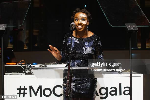 Opal Tometi accepts the Social Justice Advocacy Award onstage during the MoCADA 3rd Annual Masquerade Ball at Brooklyn Academy of Music on October...