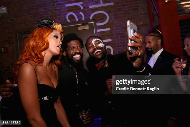 Jillian Hervey of Lion Babe and Abiola Oke take a selfie during the MoCADA 3rd Annual Masquerade Ball at Brooklyn Academy of Music on October 25,...