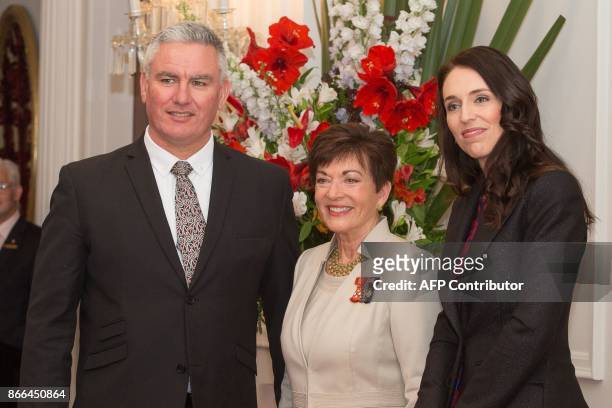 Deputy Leader of the Labor party Kelvin Davis poses with New Zealand's Prime Minister Jacinda Ardern and Governor-General Dame Patsy Reddy in...