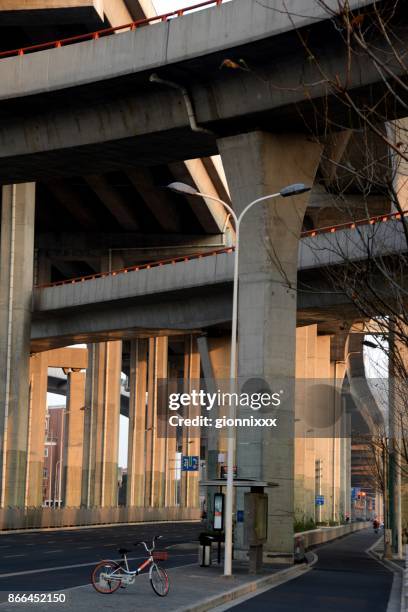 highway intersection in jinqiao, pudong district, shanghai, china - pilaster stock pictures, royalty-free photos & images