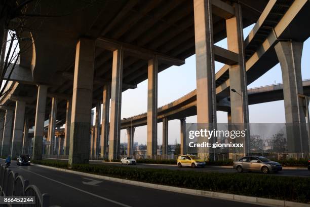 highway intersection in jinqiao, pudong district, shanghai, china - pilaster stock pictures, royalty-free photos & images