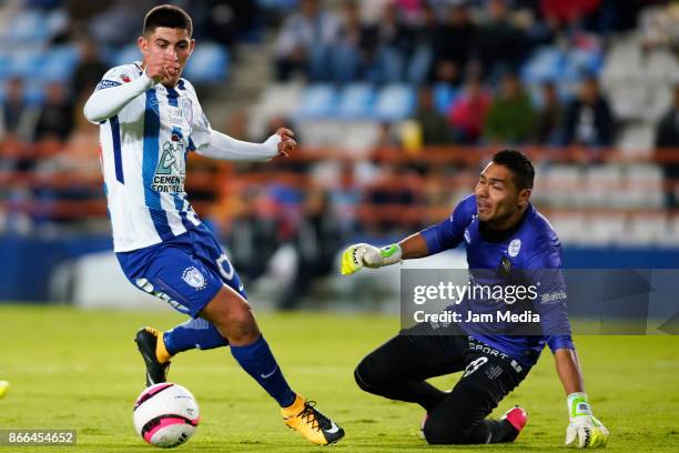 Victor Guzman of Pachuca and Lauren Egea of Zacatepec fight for the ball during the round of sixteen match between Pachuca and Zacatepec as part of...