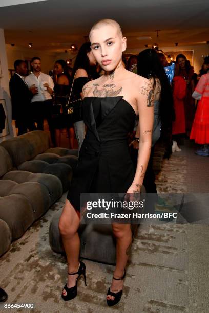 Caroline Miner attends The Fashion Awards 2017 nominees cocktail reception at LECLAIREUR on October 25, 2017 in Los Angeles, California.