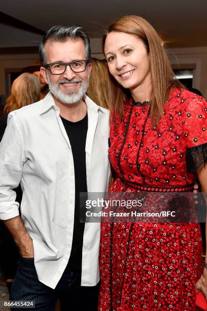 Joseph Cassell and Chief Executive of the British Fashion Council Caroline Rush attend The Fashion Awards 2017 nominees cocktail reception at...