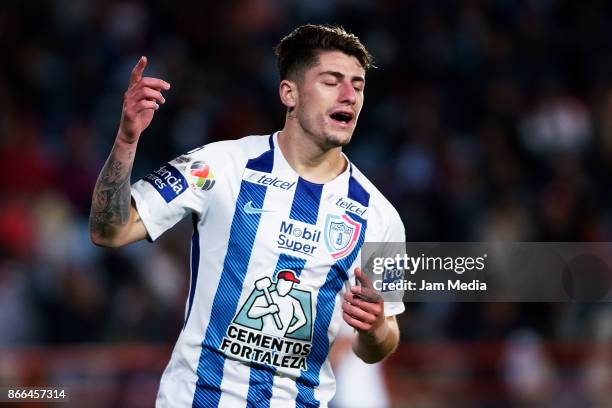 Angelo Sagal of Pachuca celebrates after scoring the fourth goal of his team during the round of sixteen match between Pachuca and Zacatepec as part...