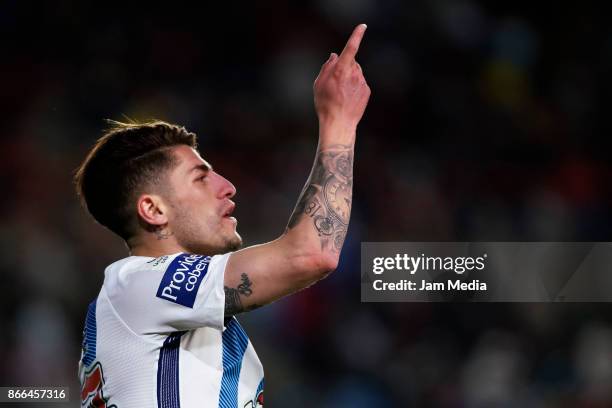 Angelo Sagal of Pachuca celebrates after scoring the fourth goal of his team during the round of sixteen match between Pachuca and Zacatepec as part...