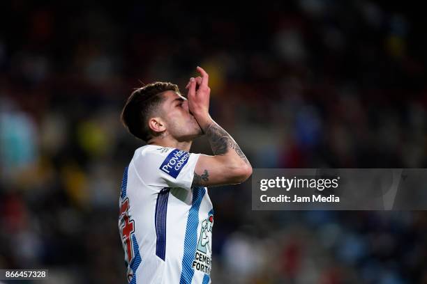 Angelo Sagal of Pachuca celebrates after scoring the fourth goal of his team during the round of sixteen match between Pachuca and Zacatepec as part...