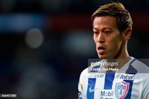 Keisuke Honda of Pachuca looks on during the round of sixteen match between Pachuca and Zacatepec as part of the Copa MX Apertura 2017 at Hidalgo...