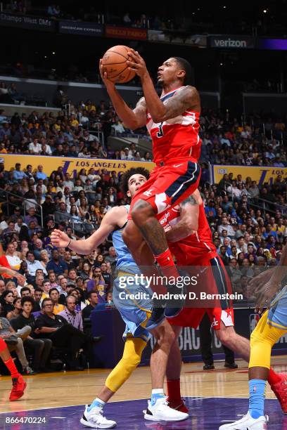 Bradley Beal of the Washington Wizards drives to the basket against the Los Angeles Lakers on October 25, 2017 at STAPLES Center in Los Angeles,...