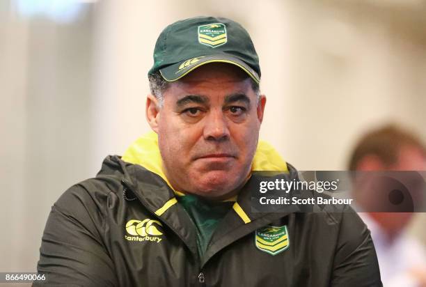 Mal Meninga, coach of the Kangaroos looks on during an Australian Kangaroos training session on October 26, 2017 in Melbourne, Australia.