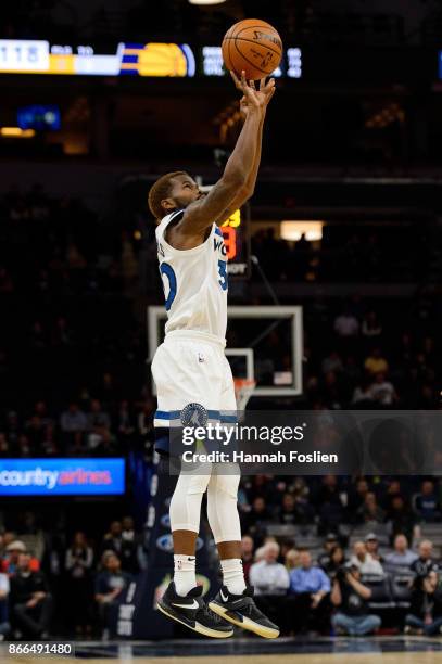 Aaron Brooks of the Minnesota Timberwolves shoots the ball against the Indiana Pacers during the game on October 24, 2017 at the Target Center in...