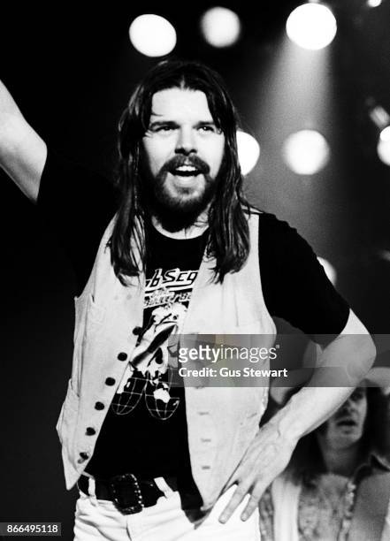 Bob Seger performs on stage at Hammersmith Odeon, London, on 22nd October 1977.