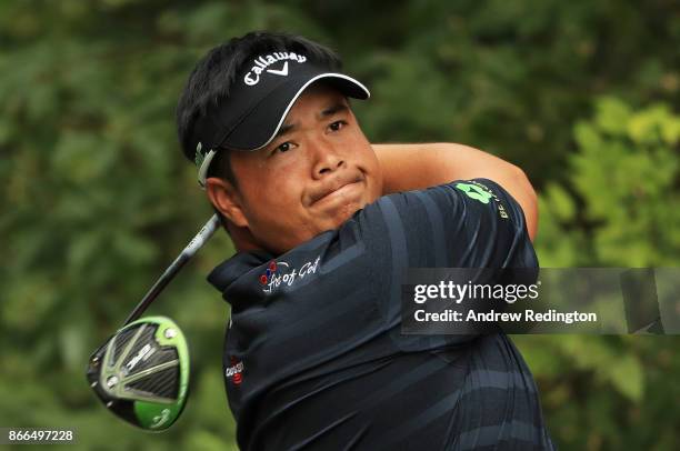 Kiradech Aphibarnrat of Thailand plays his shot from the ninth tee during the first round of the WGC - HSBC Champions at Sheshan International Golf...