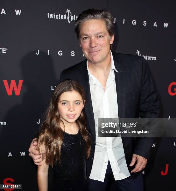 Actress Sam Koules and producer Oren Koules attend the premiere of Lionsgate's "Jigsaw" at ArcLight Hollywood on October 25, 2017 in Hollywood,...