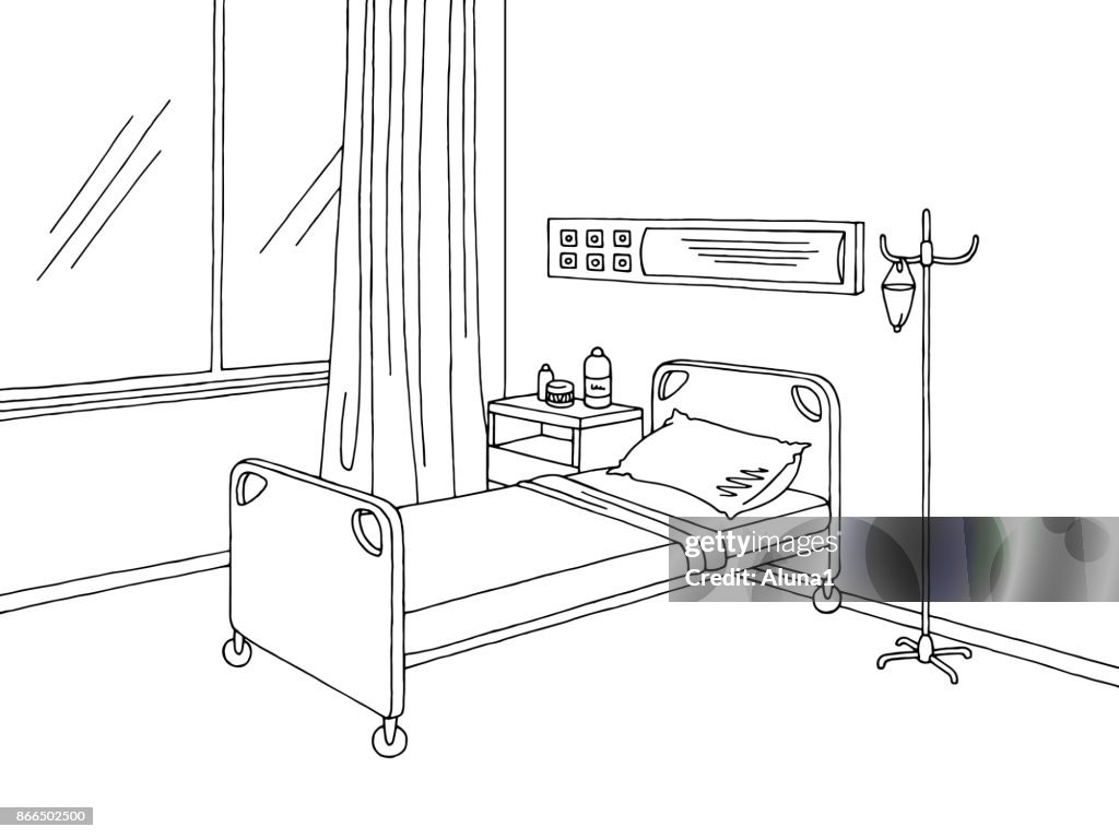 Hospital ward graphic black white interior sketch illustration vector