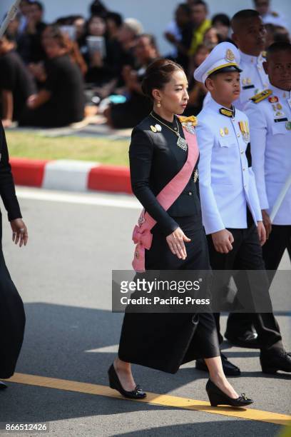 Her Royal Highness Princess Bajrakitiyabha and His Royal Highness Prince Dipangkorn Rasmijoti join the royal funeral processions for His Majesty the...