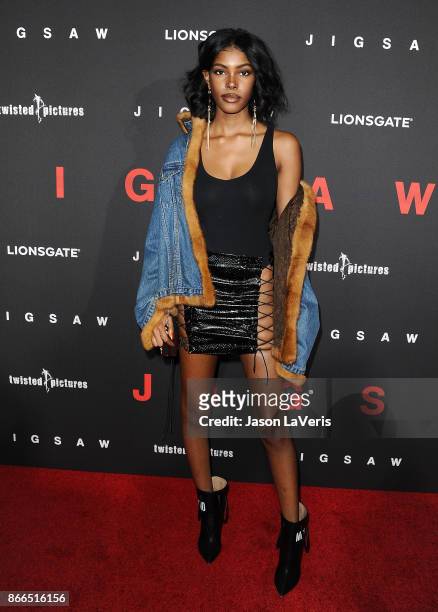 Diamond White attends the premiere of "Jigsaw" at ArcLight Hollywood on October 25, 2017 in Hollywood, California.