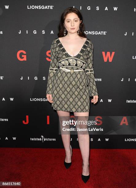 Actress Emma Kenney attends the premiere of "Jigsaw" at ArcLight Hollywood on October 25, 2017 in Hollywood, California.