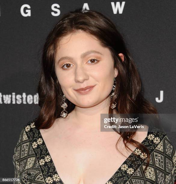 Actress Emma Kenney attends the premiere of "Jigsaw" at ArcLight Hollywood on October 25, 2017 in Hollywood, California.