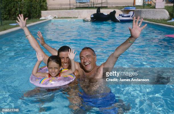 Yves Mourousi with his wife, Veronique and daughter Sophie at home in Gassin, near Saint Tropez, in July 1990