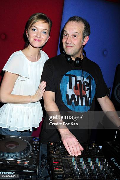 Hosts Maya Lauque and Philippe Dana from Canal Plus attend the Philippe Dana and Bruce Toussaint DJ Party at the Hotel Murano Club on February 05,...
