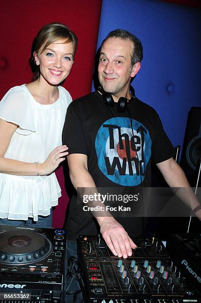 Hosts Maya Lauque and Philippe Dana from Canal Plus attend the Philippe Dana and Bruce Toussaint DJ Party at the Hotel Murano Club on February 05,...