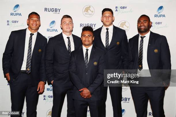 Israel Folau, Jack Dempsey, Will Genia, Adam Coleman and Tevita Kuridrani of the Wallabies arrive ahead of the 2017 Rugby Australia Awards at Royal...