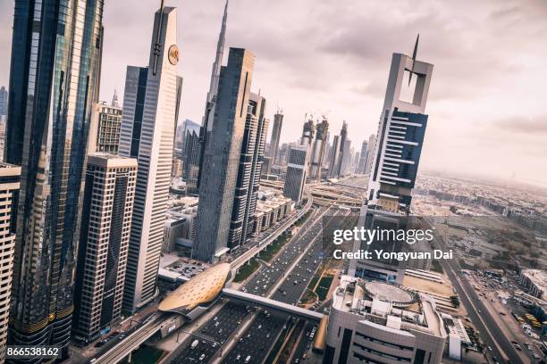 dubai skyline - arial view dubai skyline stock pictures, royalty-free photos & images