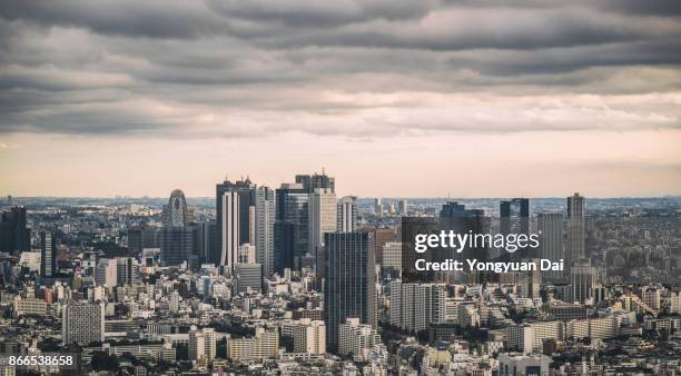 panoramic view of shinjuku skyscrapers - yongyuan tokyo stock pictures, royalty-free photos & images