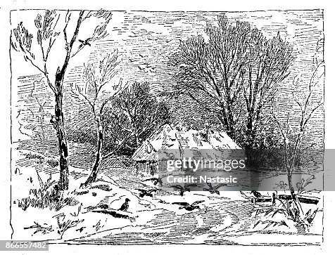 Winter landscape with small house Winter landscape with small house