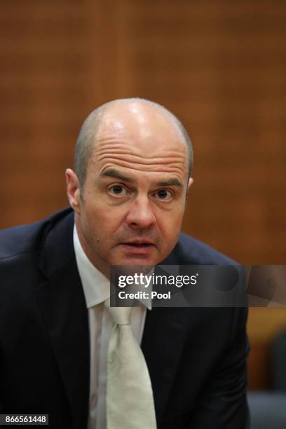Lienhard Weiss, prosecuting attorney, looks on ahead of Daniel M. Trial on charges of spying for the Swiss government, on October 26, 2017 in...