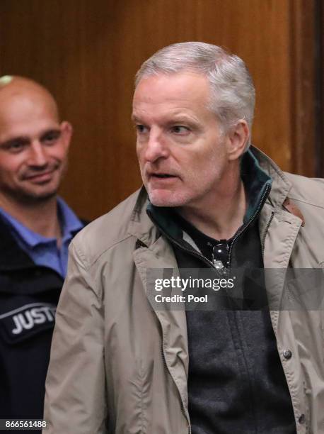 Daniel M. Arrives for his trial on charges of spying for the Swiss government October 26, 2017 in Frankfurt Main, Germany.. German authorities accuse...