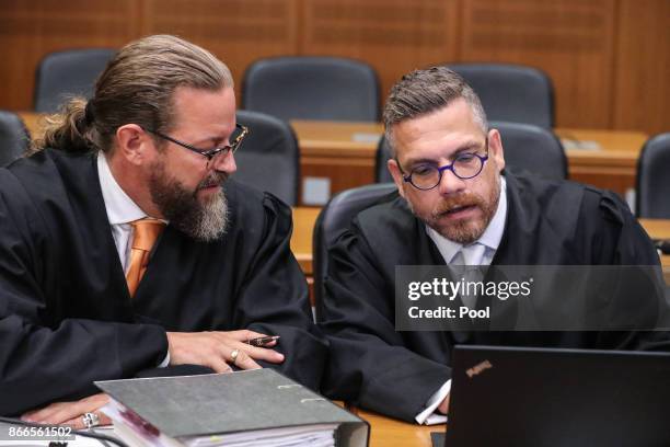 Robert Kain and Prof. Dr. Thomas Koblenzer , lawyers of Daniel M., looks on ahead of their client's trial on charges of spying for the Swiss...