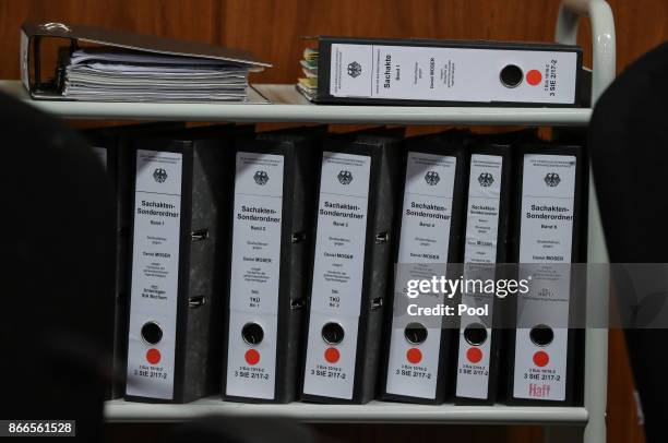Files of the trial of Daniel M. On charges of spying for the Swiss government, on October 26, 2017 in Frankfurt Main, Germany. German authorities...