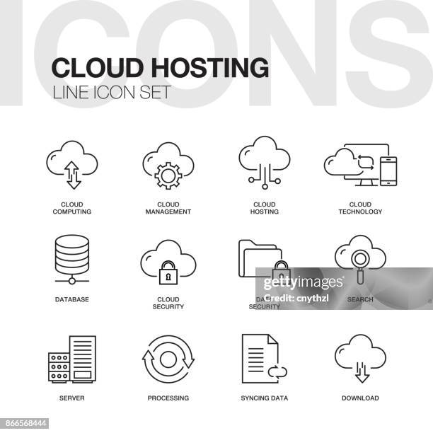 illustrazioni stock, clip art, cartoni animati e icone di tendenza di icone della linea di hosting cloud - sponsor