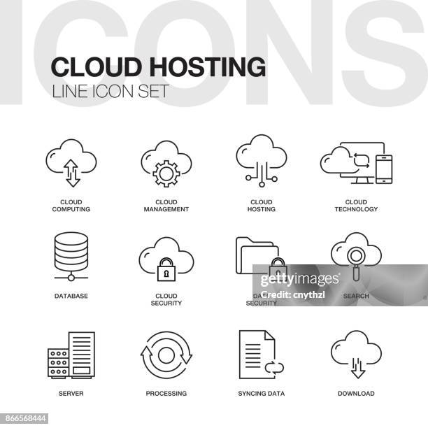 ilustrações, clipart, desenhos animados e ícones de nuvem de hospedagem ícones de linha - access control
