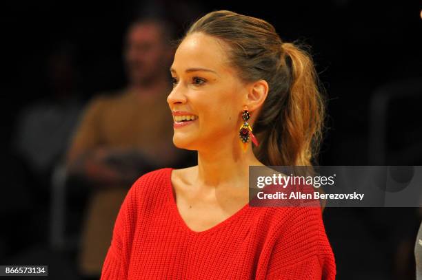 Polish actress Alicja Bachleda-Curus attends a basketball game between the Los Angeles Lakers and the Washington Wizards at Staples Center on October...