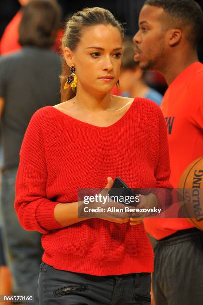 Polish actress Alicja Bachleda-Curus attends a basketball game between the Los Angeles Lakers and the Washington Wizards at Staples Center on October...
