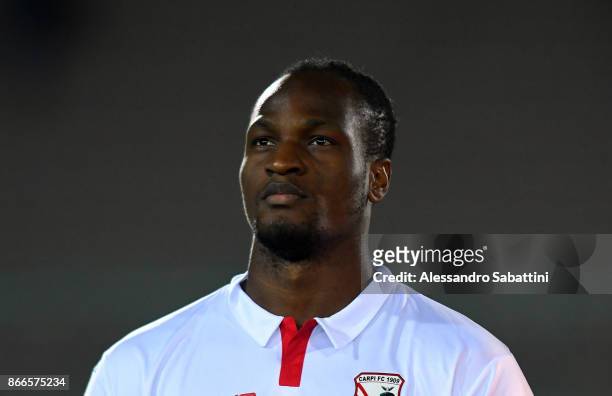 Jerry Mbakogu of FC Carpi looks on before the Serie B match between FC Carpi and US Citta di Palermo on October 24, 2017 in Carpi, Italy.