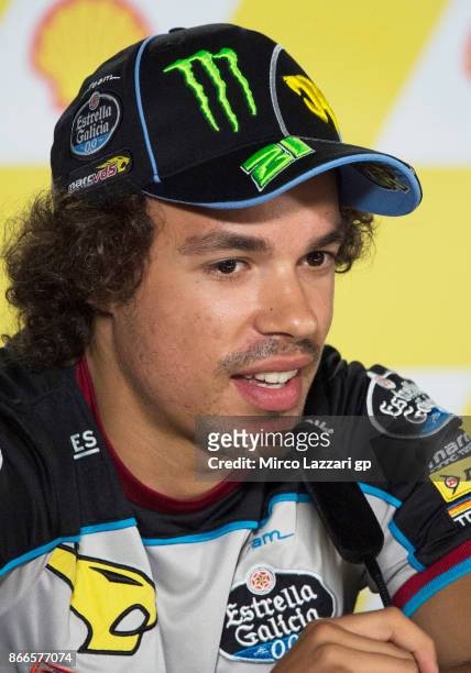 Franco Morbidelli of Italy and EG 00 Marc VDS speaks during a press conference ahead of the MotoGP of Malaysia at Sepang Circuit on October 26, 2017...
