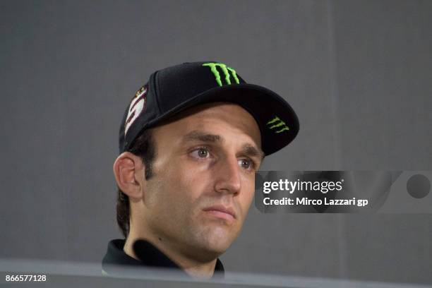 Johann Zarco of France and Monster Yamaha Tech 3 looks on during a press conference ahead of the MotoGP of Malaysia at Sepang Circuit on October 26,...