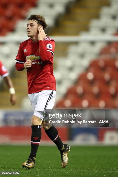 Indy Boonen of Manchester United during the Premier League 2 fixture between Manchester United and Liverpool at Leigh Sports Village on October 23,...