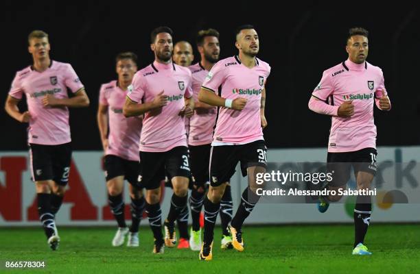 Ilija Nestorovski of US Citta di Palermo celebrates after scoring the 0-2 goal during the Serie B match between FC Carpi and US Citta di Palermo on...